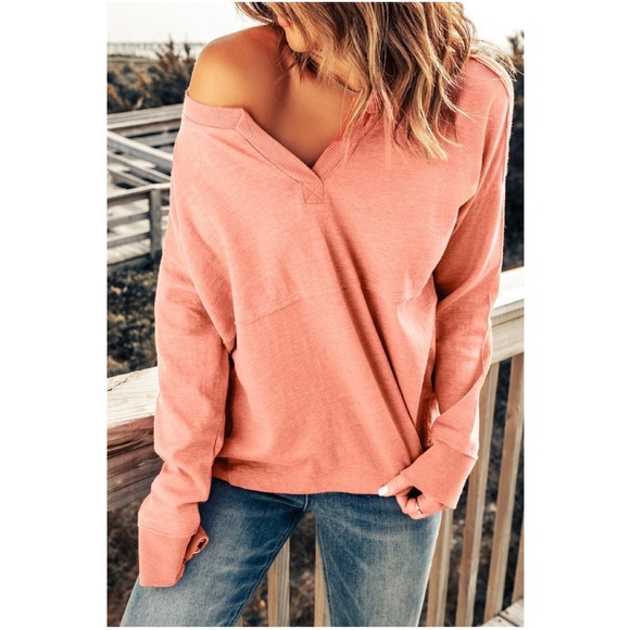 Cozy V neck Loose Fit Long Sleeve Top - Picture 2 of 3